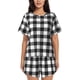 thumbnail image 1 of Balery Black White Plaid Conjunto de Pijama para Mujer con Estampado, Dos Piezas de Manga Corta y Shorts, Ropa de Dormir Suave con Cuello Redondo y Bolsillos-Large, 1 of 6