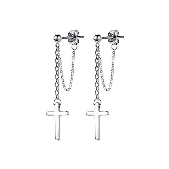 Cross Chain Drop Earrings for Women&Men, Gothic Punk Tassel Chain Cross Dangle Stud Earrings