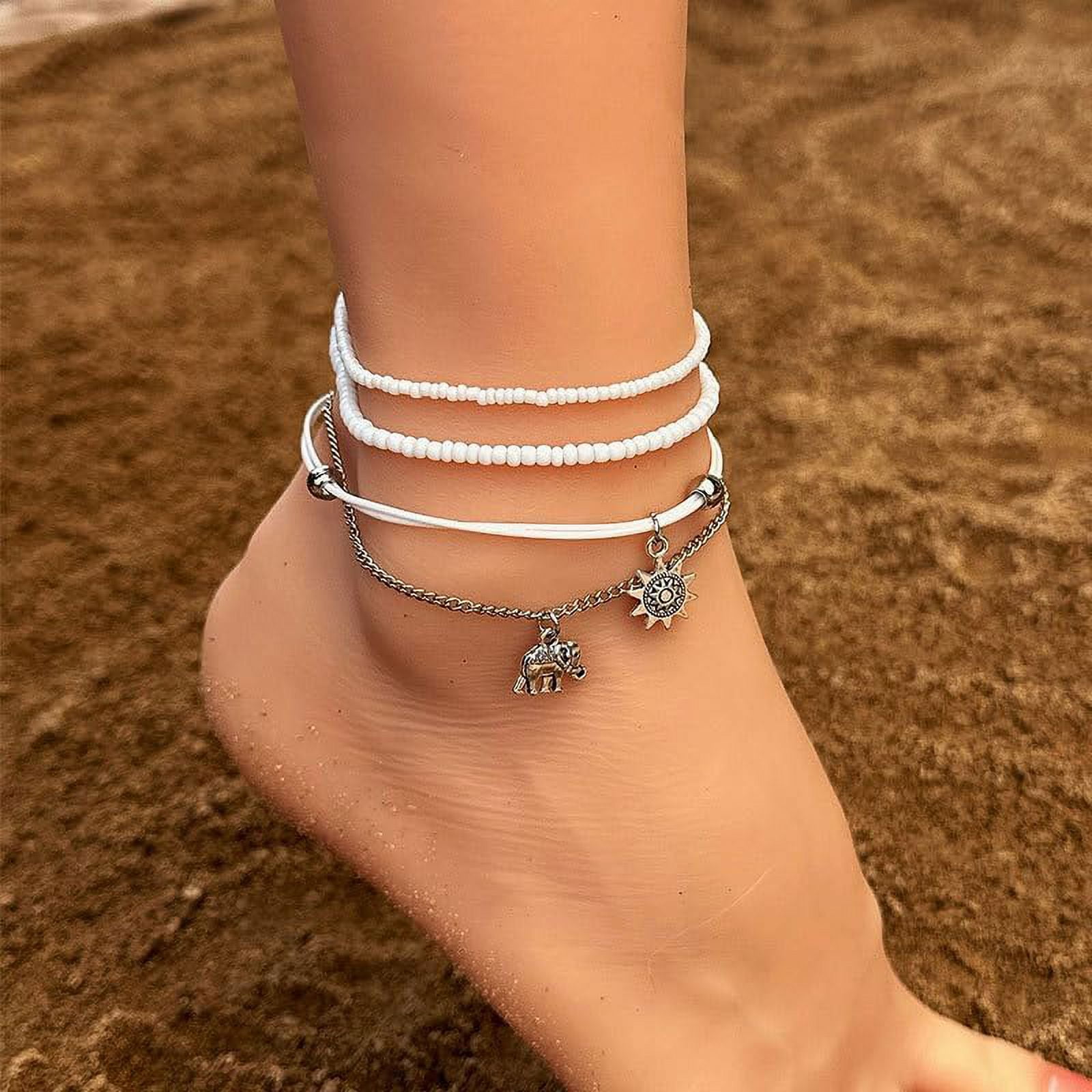 Boho Layered Sun Elephant Anklets White Beads Weave Anklets Dainty Beach Foot Chain Jewelry Accessories For Women[o6128]