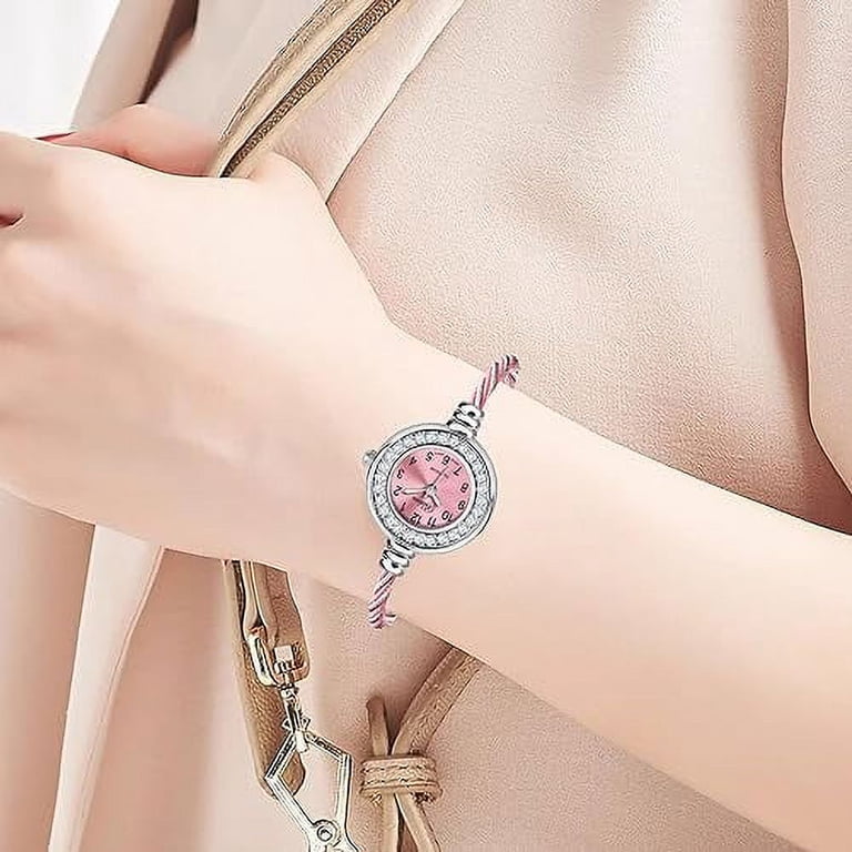 Women\'s Gold And Pink Analog Cable Cuff Arabic Numbers Rhinestone Bracelet Watch Blekon Collections Women main image 4