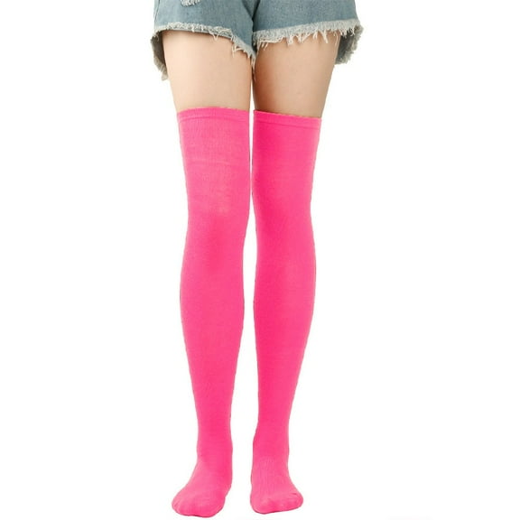 Fgnfyis Women's Solid Color Long Socks Thigh High Over The Knee Socks Christmas Stockings Festive and for Holiday Season Hot Pink