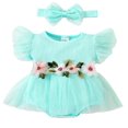 thumbnail image 1 of PENGXIANG Bébé Robe Romper Fleurs Feuilles Combinaisons de Broderie avec Bandeau, 1 of 9