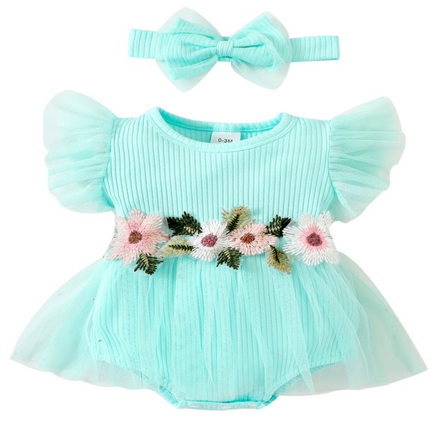 PENGXIANG Bébé Robe Romper Fleurs Feuilles Combinaisons de Broderie avec Bandeau