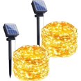 thumbnail image 1 of Guirnalda de luces solares, paquete de 2, 33 pies, 100 LED, 8 modos, fiesta impermeable, blanco cálido, 11 Feliz Sencillez, 1 of 3
