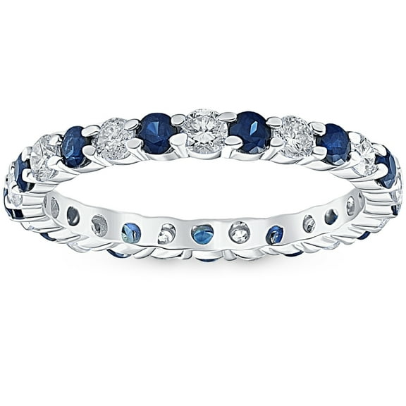 Pompeii 1 cttw Blue Sapphire Diamond Wedding Eternity Ring 14k White Gold (G/H,I1-I2)