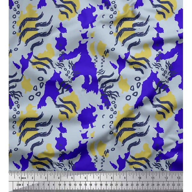 Soimoi Blue Modal Satin Fabric Leopard & Wild Animal Skin Decor Fabric Printed BTY 42 Inch Wide
