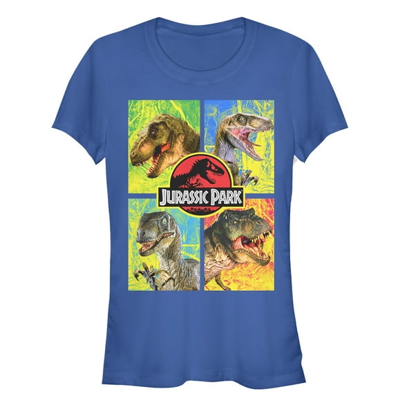 Junior's Jurassic Park T. Rex and Velociraptor Graphic Tee Royal Blue 2X Large