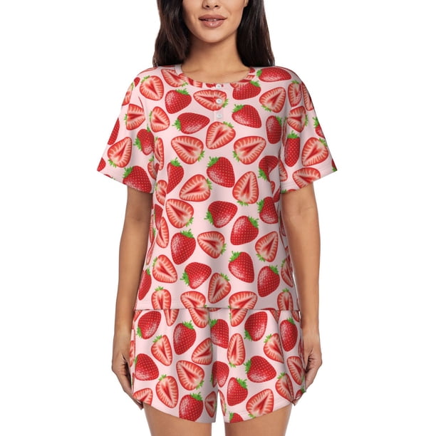 Fotbe Cute Strawberry Conjunto de Pijama Estampado para Mujer, 2 Piezas, Ropa de Dormir con Camiseta de Manga Corta y Shorts Suaves-4X-Large