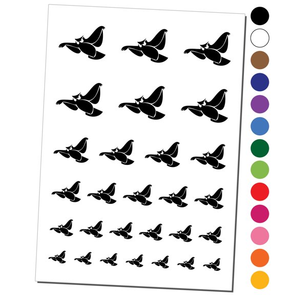 Owl Flying Bird Doodle Water Resistant Temporary Tattoo Set Fake Body Art Collection - Orange