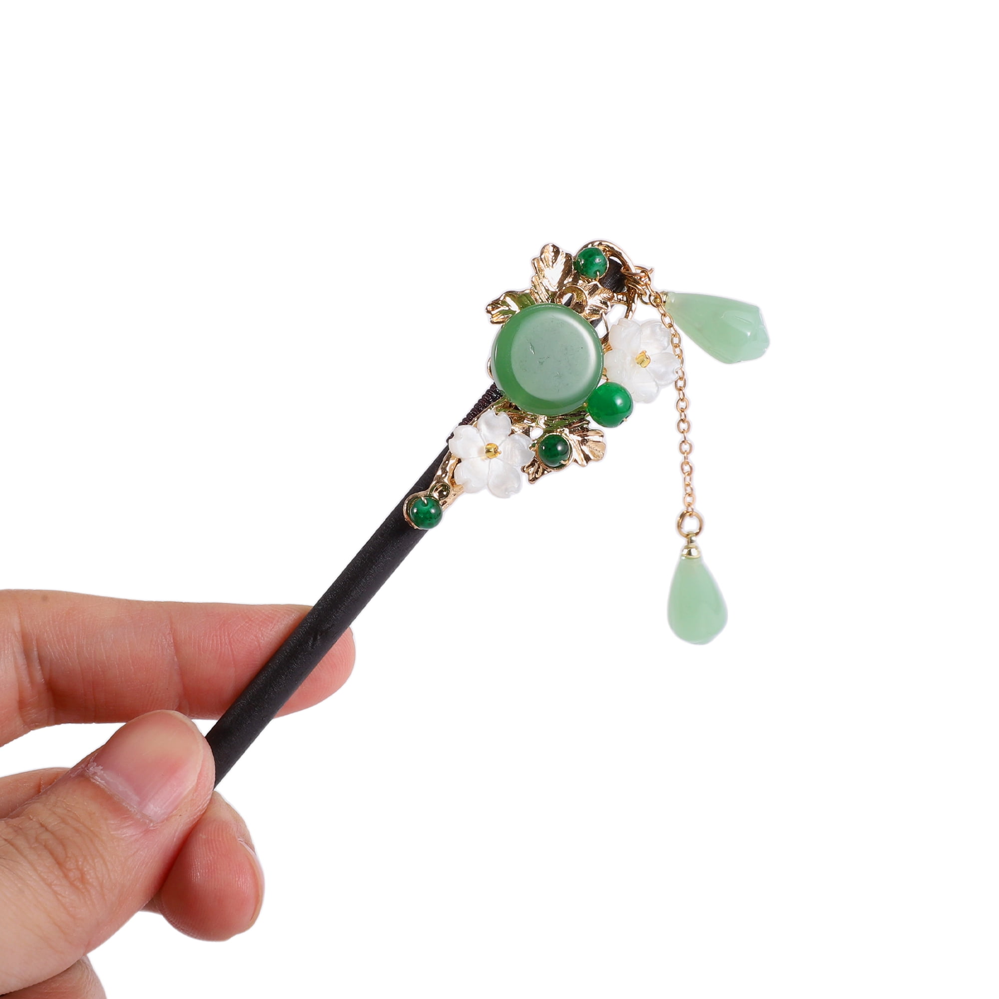 Unique Bargains Flowers Hair Chopstick for Women 1 Pc Black, Green 7.9"