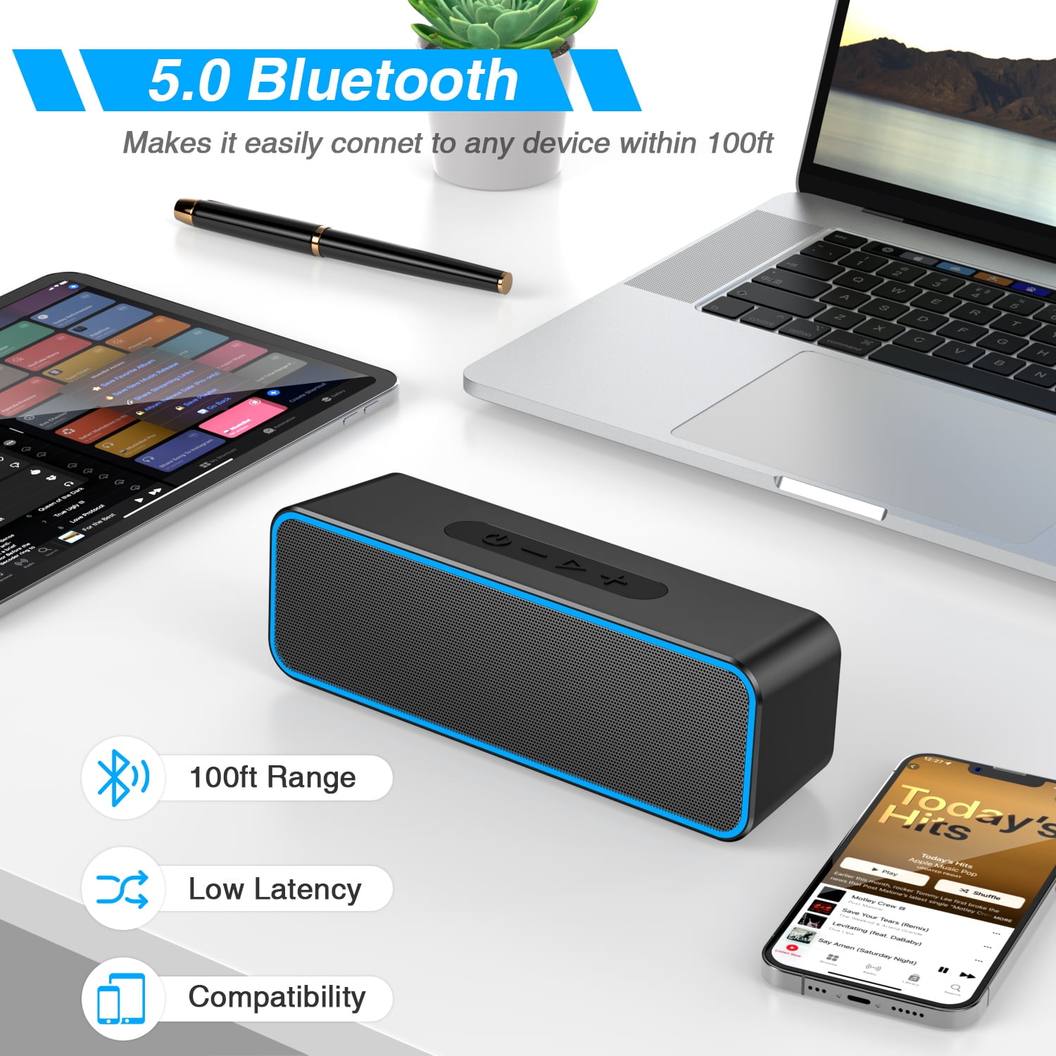 HL Bluetooth Speakers, 20W IPX7 Waterproof Speaker Wireless Bluetooth-V5.0, HiFi Stereo Sound, 1000mins Playtime, Portable Speaker for Home, Outdoor, Party