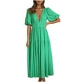 thumbnail image 2 of SMihono Robes d'Été Bohémiennes Femmes Grande Taille Mode Femmes Été Décontracté Col en V Bandage Manches Courtes Robe Imprimée Florale, 2 of 9