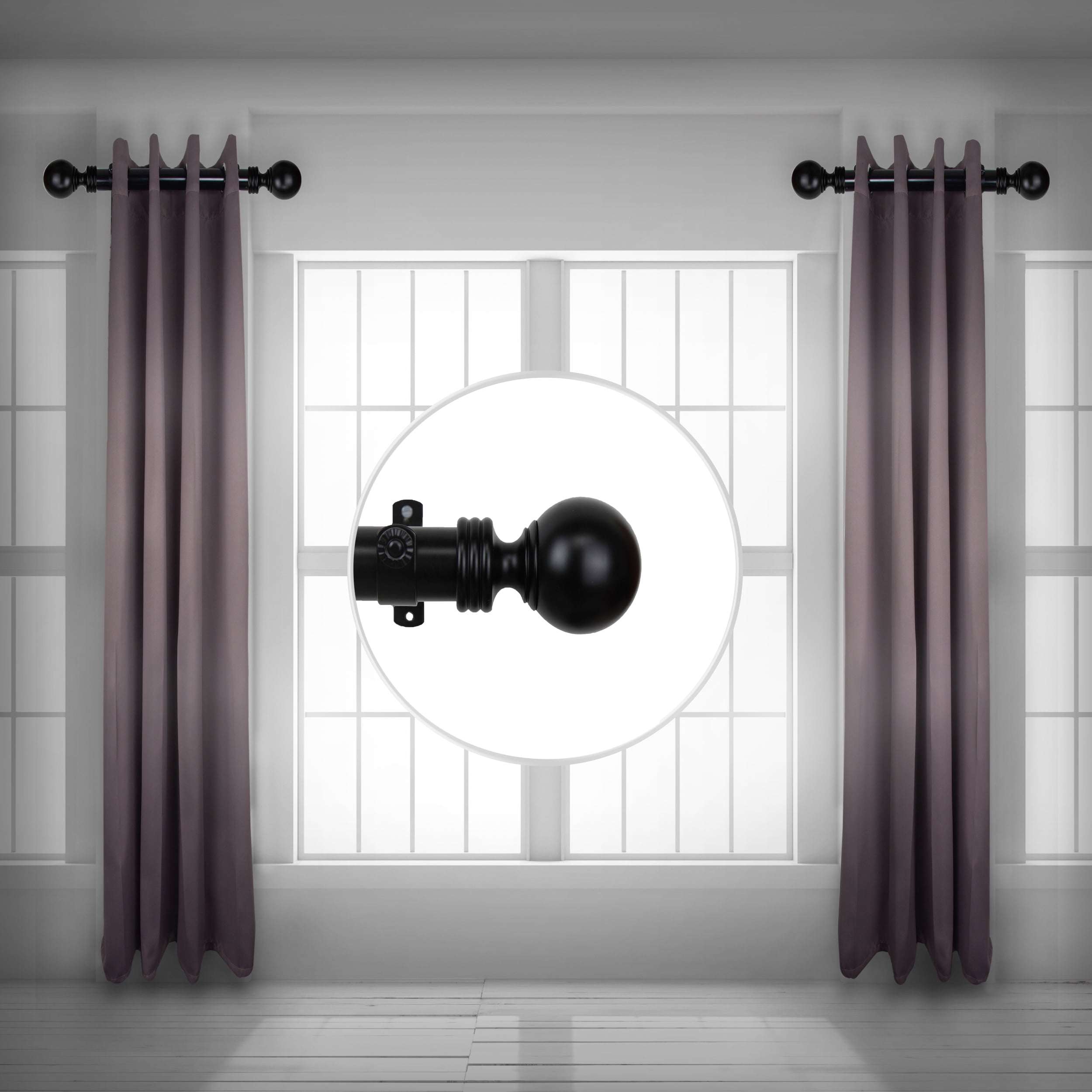 Serena 1.5" Side Curtain Rod 24 inch Long (Set of 2) - Black