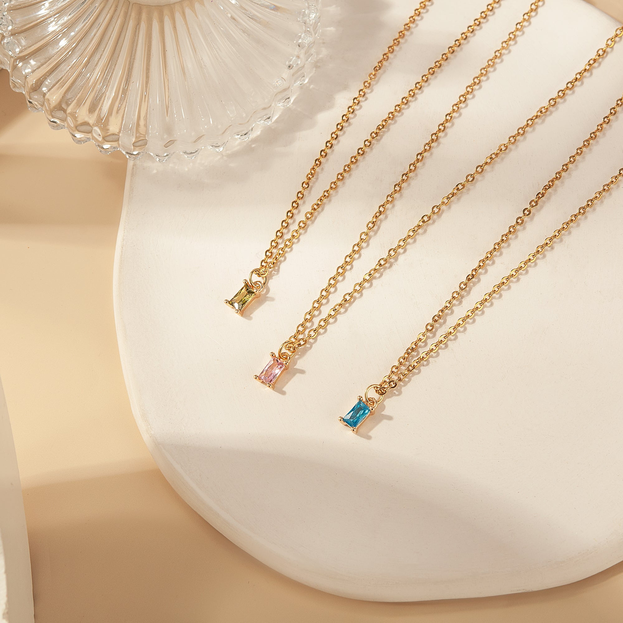Anavia Diamond Necklaces 14K Gold Plated Birthstone Necklace for Women Mothers Minimalist Baguette Birthstone Necklace Cubic Zirconia Pendant Necklace Birthday Gifts