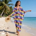 thumbnail image 5 of Xixirimido Colorful Paint Palm Trees Print Womens Plus Size Kaftan Dress V Neck Batwing Sleeve Beach Cover Up Swimsuit Coverups Summer Lounge Caftan Dress, 5 of 7