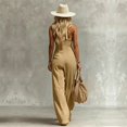 thumbnail image 5 of IUYRTFE Women V Neck Front Button Linen Style Jumpsuit Sleeveless Wide Leg Romper with Pockets, 5 of 5
