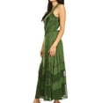 thumbnail image 4 of Sakkas Zendaya Stonewashed Rayon Embroidered Floral Vine Sleeveless V-neck Dress - Green - S/M, 4 of 5