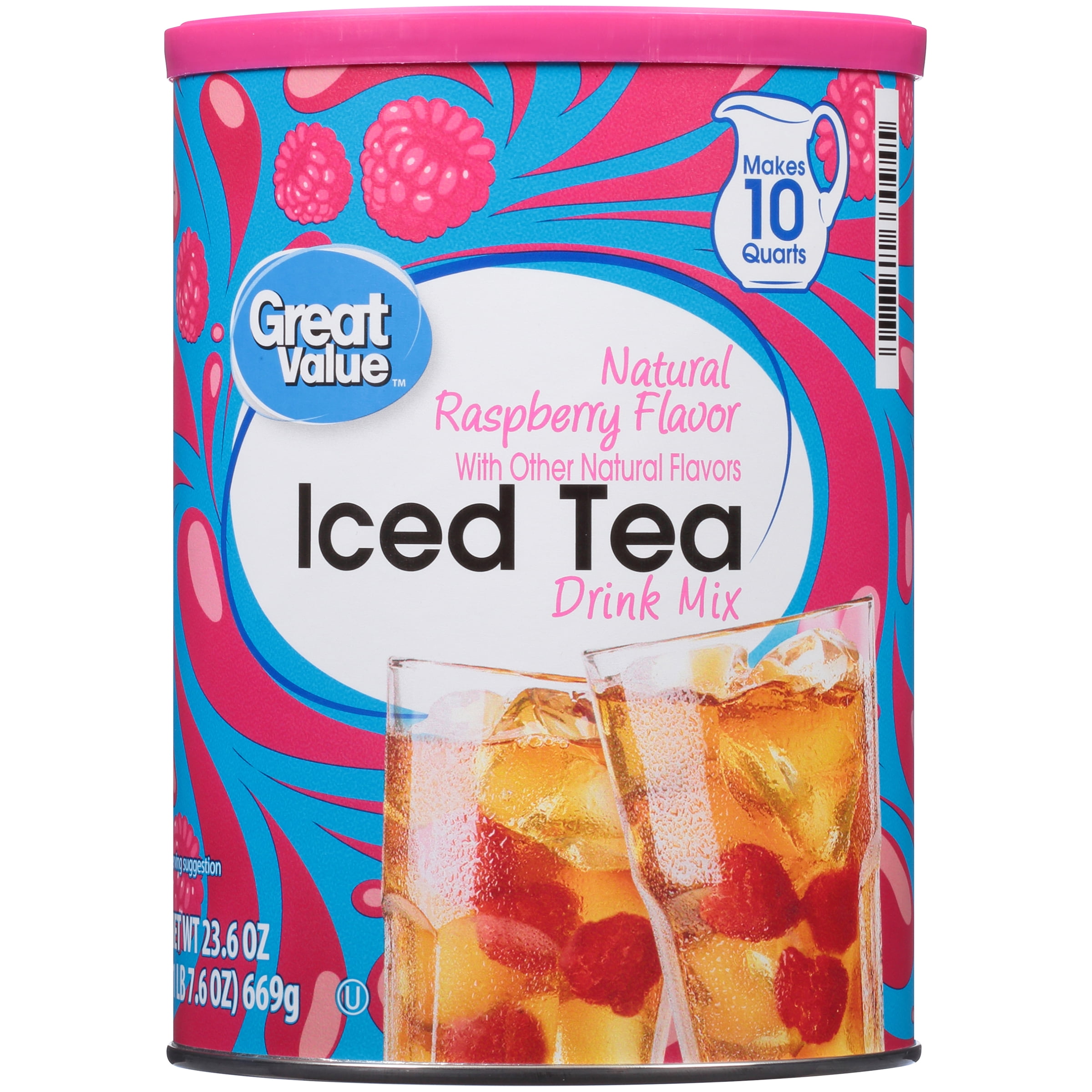 Great Value Natural Raspberry Flavor Iced Tea Drink Mix, 23.6 oz Herbal Tea