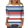 thumbnail image 2 of Cagogo Women Tops Summer Under $5 Plus Size Crew Neck 3/4 Sleeve Striped Color Block Blouses Trendy Summer Green Tee Blouse Mothers Day Gifts for Mom, 2 of 5