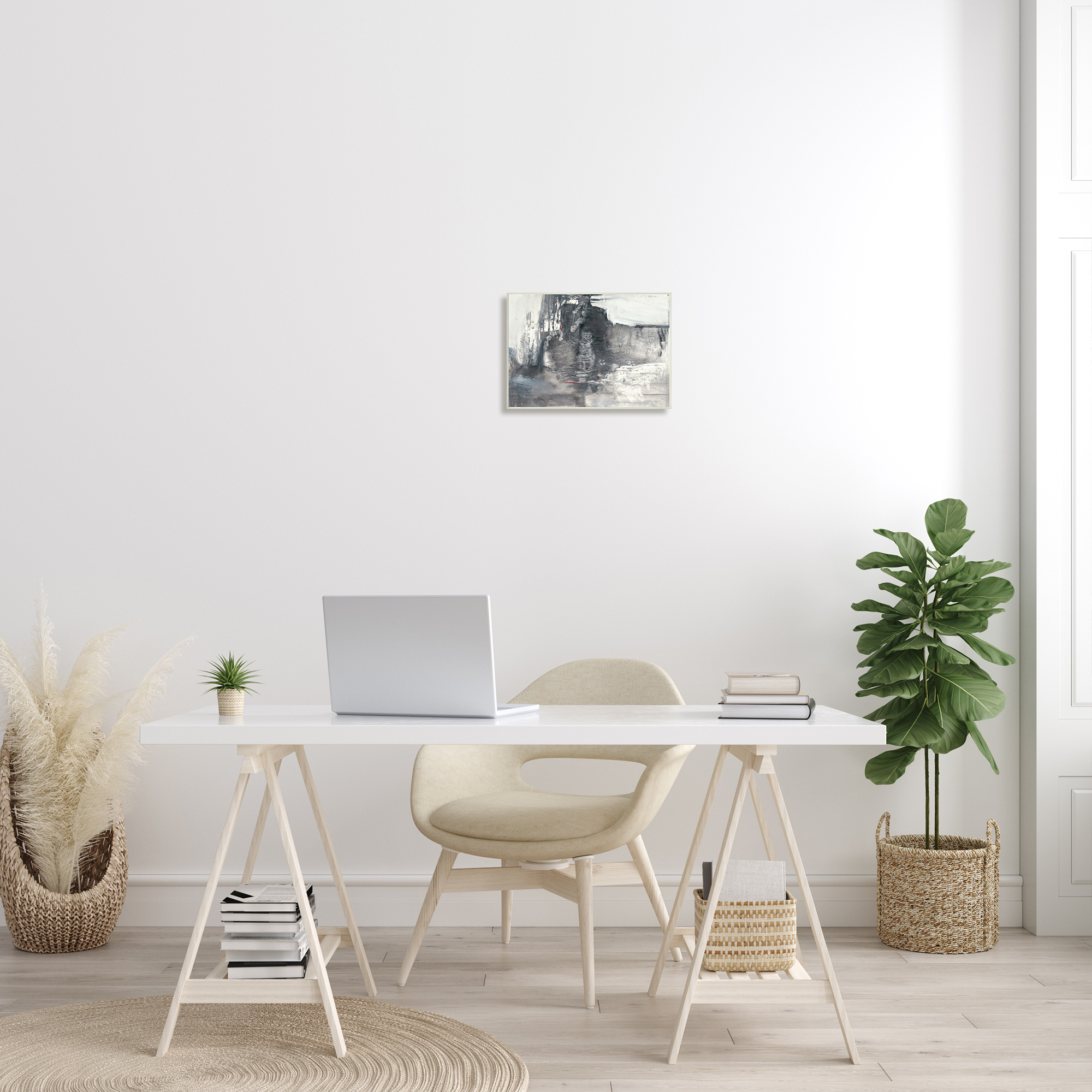 Stupell Industries Intense Movement Abstraction Contrasting Soft Grey White , 10 x 15, Designed by Michell Oppenheimer