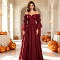thumbnail image 2 of LEKWK Renaissance Dress Women Medieval Costume Off Shoulder Puff Sleeve Maxi Dress Classic Peasant Gown for Halloween Cosplay Themed Party, 2 of 6