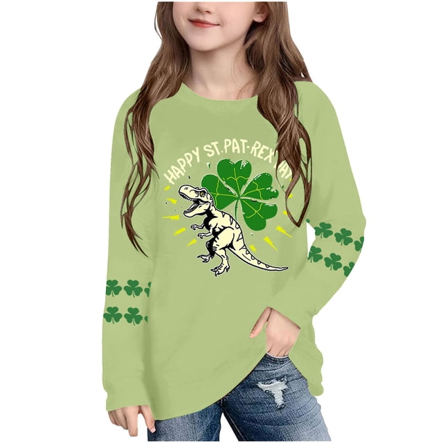 Blusas y camisas de manga larga con cuello redondo, moda del Día de San Patricio, blusa informal con estampado bonito de manga larga para niños y niñas.