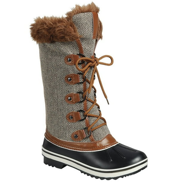 duck boots tan and black
