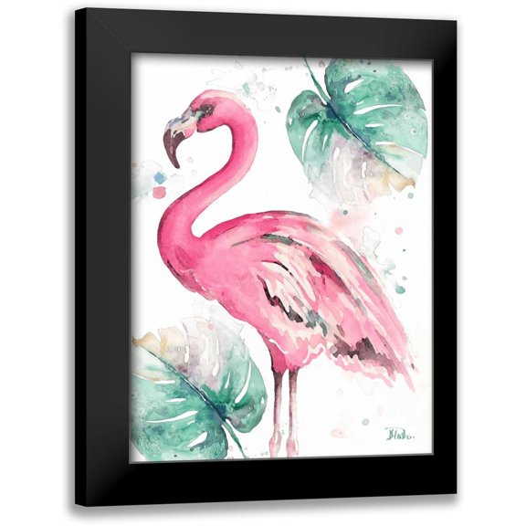 Pinto, Patricia 12x14 Black Modern Framed Museum Art Print Titled - Watercolor Leaf Flamingo I