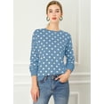 thumbnail image 3 of Jersey de Punto de Lunares de Manga Larga con Cuello Redondo Elástico de Invierno Otoño para Mujer Allegra K Azul XL, 3 of 6