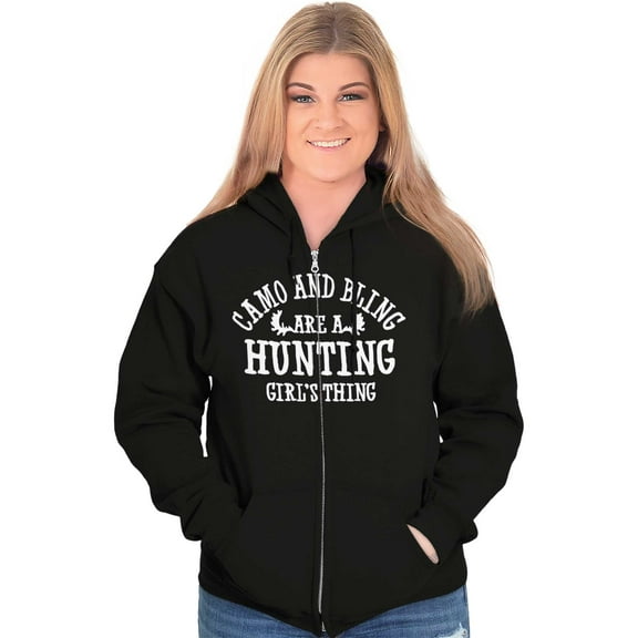Hunting Girl's Thing Camo and Bling Womens Plus Size Graphic Zipper Hoodie Brisco Brands 2X