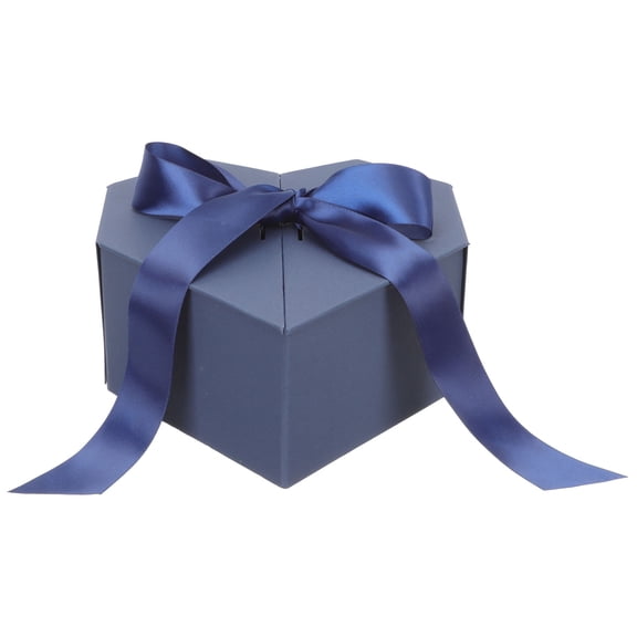 PAMINGONO 1Pack Blue present Box for Valentine Day and Romantic Occasions with Heart Shaped Design and Ribbon
