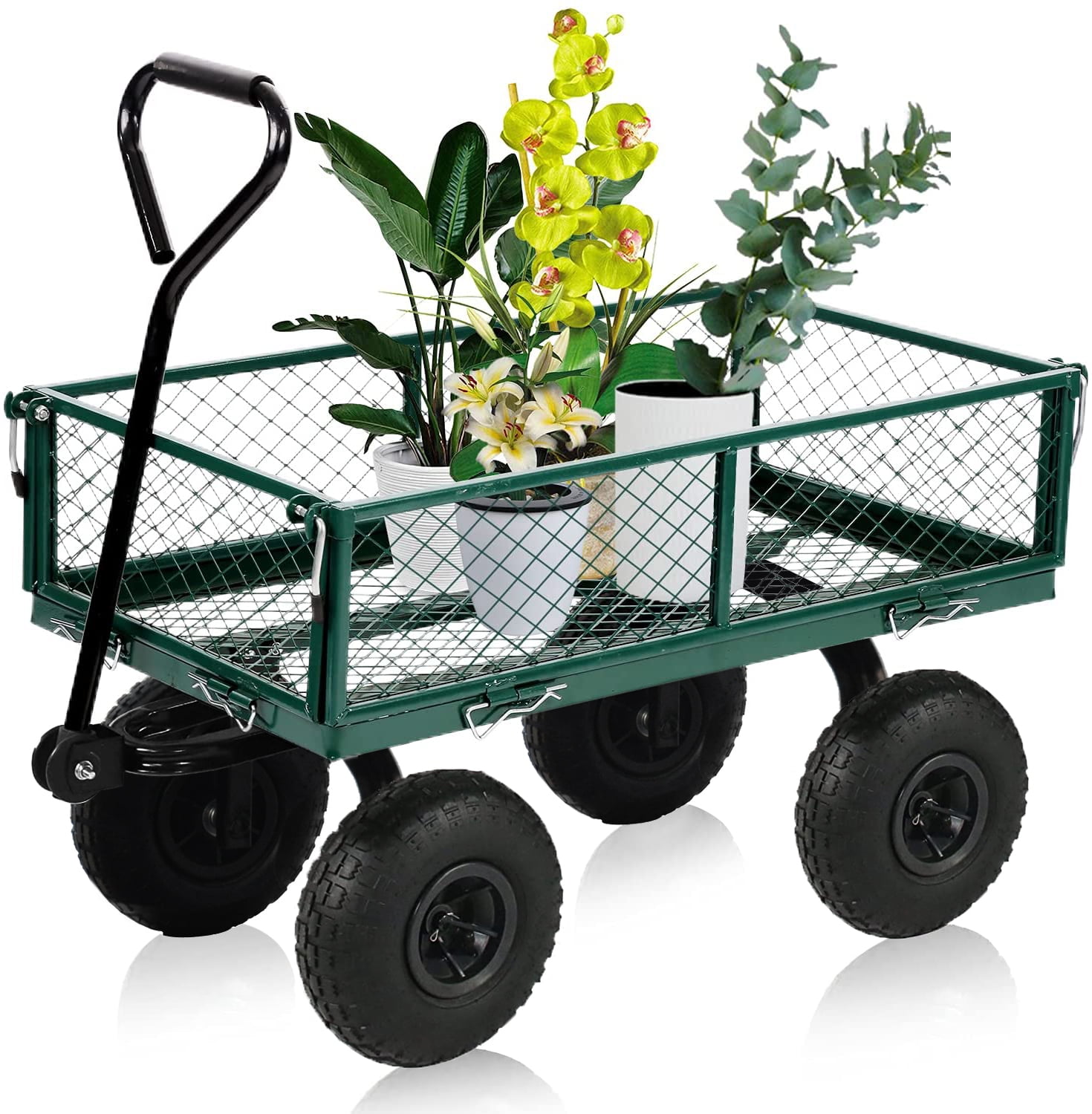 Steel Outdoor Lawn Garden Pull Wagon Cart Trailer Removable Sides Cap 400-Lb 