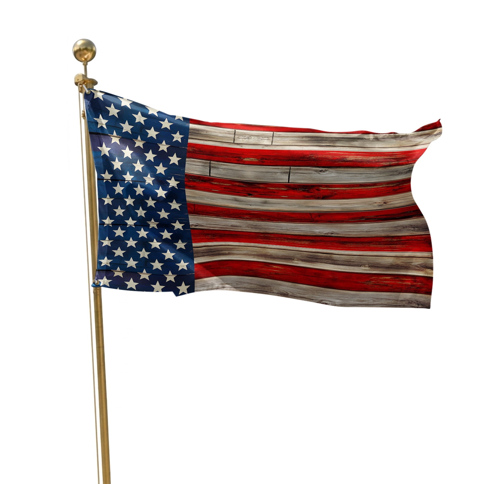 4th of July Flags for Outside 3x5 ft USA Flag Outdoor Flags Double Sided Grommets House Banner Patriotic Stars Stripes Retro Wood Grain Patio Yard Flag for Outdoor Party Porch Independence Day