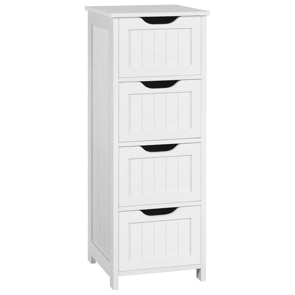 Qtypgm Bathroom Floor Cabinet, Wooden Side Storage Organizer, 4 Drawers Free-Standing Cabinet for Bathroom/Hallway/Living Room, White