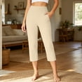 thumbnail image 2 of QTSHPN Workout Pants Women Wide Leg Capris with Pockets High Waistband Yoga Pants Breathable Stretchy for Summer Casual Wear Women Pants Beige M, 2 of 6