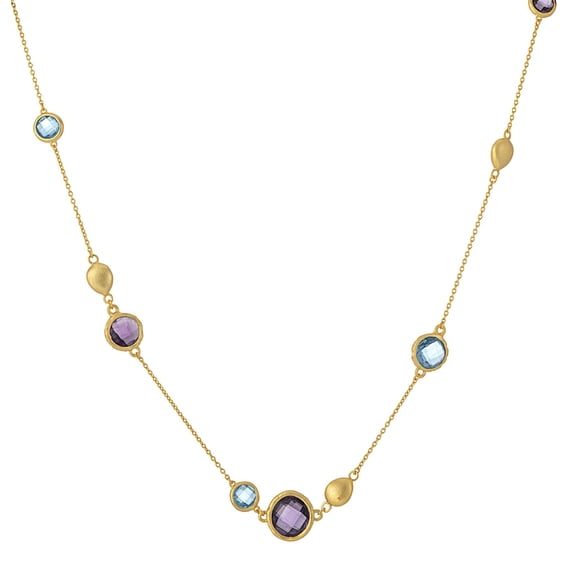 Silverly Women's Gold Plated 925 Sterling Silver Brushed Blue Purple Gemstone Necklace, 18 + 2"