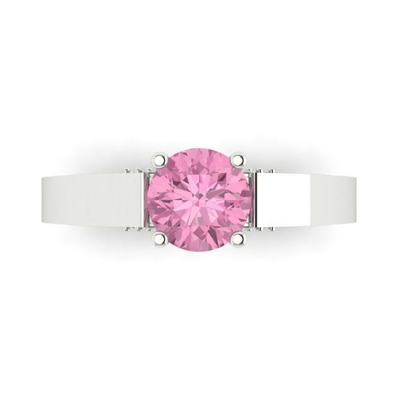 Clara Pucci 14K White Gold 1.06ct Pink Solitaire with Accents Ring
