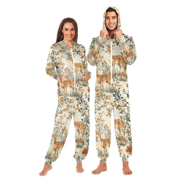 FORMRS Onesies Pajama for Adults Unisex Hoodie Winter Jumpsuit One Piece Sleepwear, Sizes S-2XL, Deer Pattern