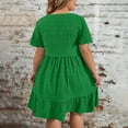 thumbnail image 5 of gljltg Summer Dresses for Women Round Neck Short Sleeve Plus Size Dress High Waist Solid Color Ruffled Short Dress Oversized Party Elegant Office Work Dresses, 5 of 8