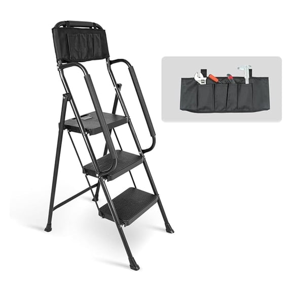 3 with Safety Handrails, Heavy Duty Folding Step Stool with Wide Anti-Slip Pedals & Feet, 500 lbs Capacity for Home & Office