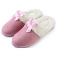 thumbnail image 1 of Luxurious Comfy Plush Slippers,Unique Ribbon bow Accent Pattern,Fleece Band and Interior,Non-slip Rubber Textured Sole(Pink-7), 1 of 7