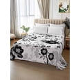 thumbnail image 2 of Full Flat Sheet 81"x96", Vintage Flowers Soft Lightweight Bedding Flat Sheets Only, Black White Farmhouse Floral Plants Brushed Microfiber Top Bed Sheet, Breathable StainResistant Bedsheets, 2 of 9