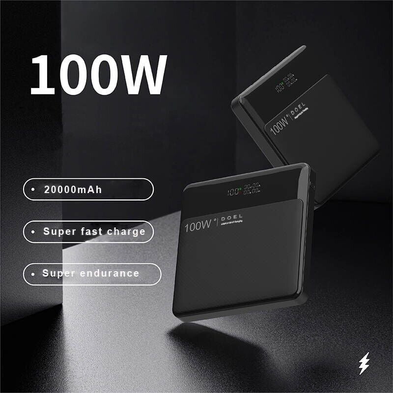 DOEL Power Bank,100W 20000Mah Portable Charger with PD Fast Charging 4-Output and digital display,Carbon Series Laptop Battery Pack for Macbook, iphone,ipad,Samsung,Steam Deck (Black)