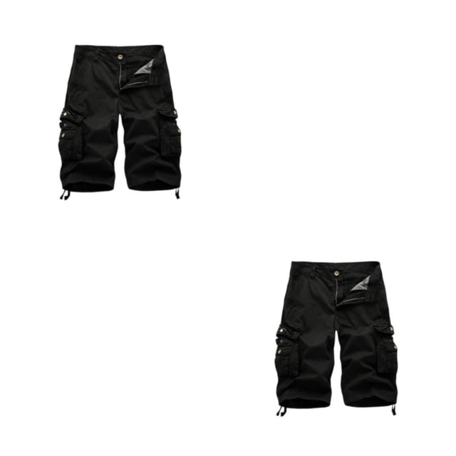 Minnieouse Pantalones cortos Cargo para hombre, cintura expandible portátil, multibolsillos, ligeros, transpirables, informales, pantalones Negro cuarenta 2piezas