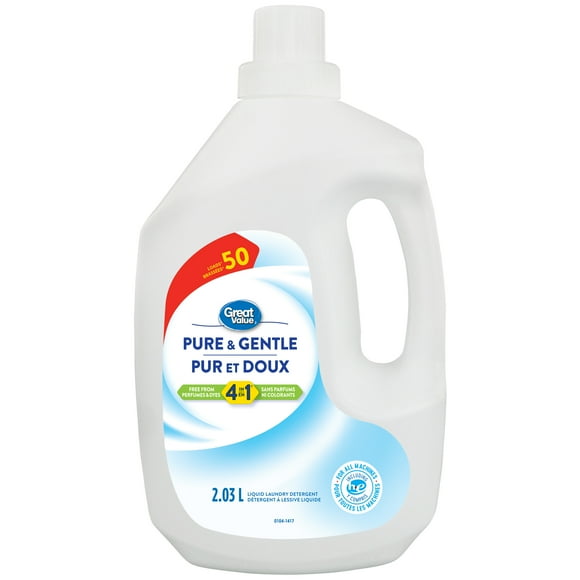Great Value Liquid Laundry Detergent Pure & Gentle 4-in-1 50 wash, 2.03L