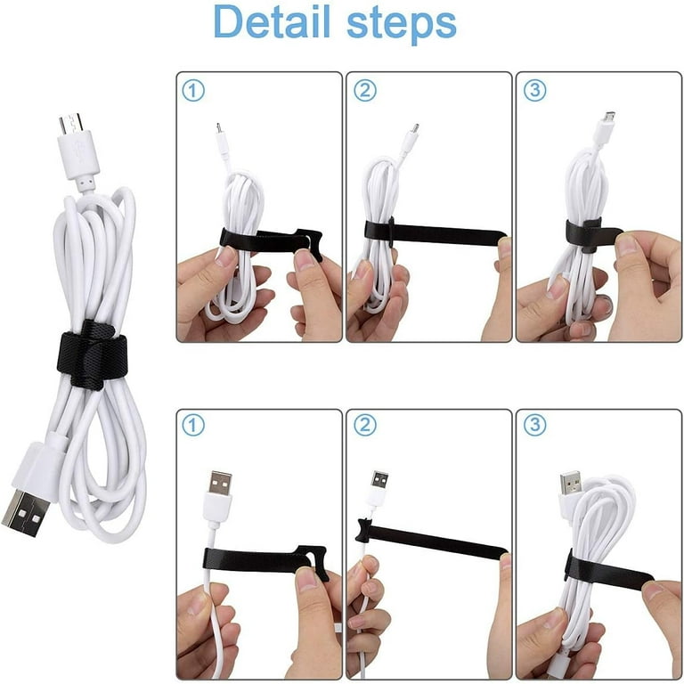 100PCS Fastening Cable Ties Reusable, Premium 6-Inch Adjustable Cord Ties,  Microfiber Cloth Cable Management Straps Hook Loop Cord Organizer Wire Ties