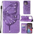 thumbnail image 1 of SaniMore Case for iPhone 14 Pro Max (6.7" 2022), PU Leather Luxury Embossed Butterfly Glitter Diamond [Wrist Strap & Card Slots & Flip Kickstand] Full-body Shockproof Wallet Cover, Lightpurple, 1 of 6