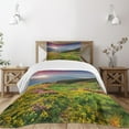 thumbnail image 3 of Ambesonne Nature Quilted Bedspread Set 2 Pcs, Summer Scene Flowers, Twin Size, Pink Green Blue, 3 of 6