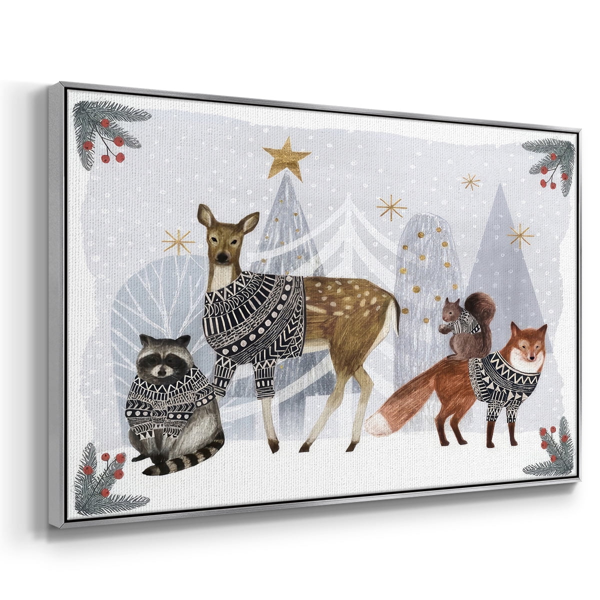 Cozy Christmas Collection A - Framed Gallery Wrapped Holiday Canvas - 17 x 25 - Silver Frame