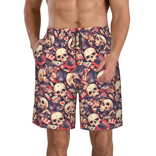 Balery Skull rock record artist Traje de Baño Estilo Hawaiano para Hombre, Shorts de Secado Rápido con Bolsillos-X-Large
